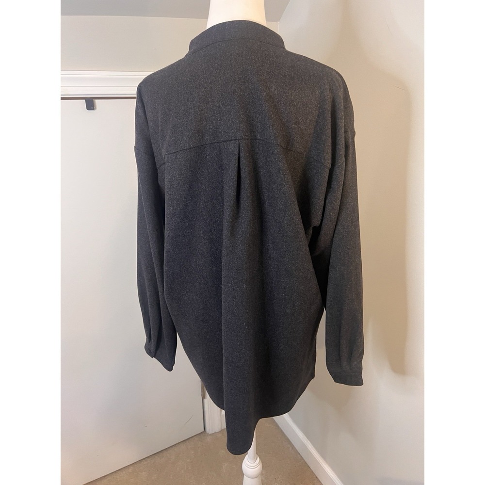 Eileen Fisher Gray Wool Button Up Shirt M mandarin collar Minimalist - Picture 4 of 6